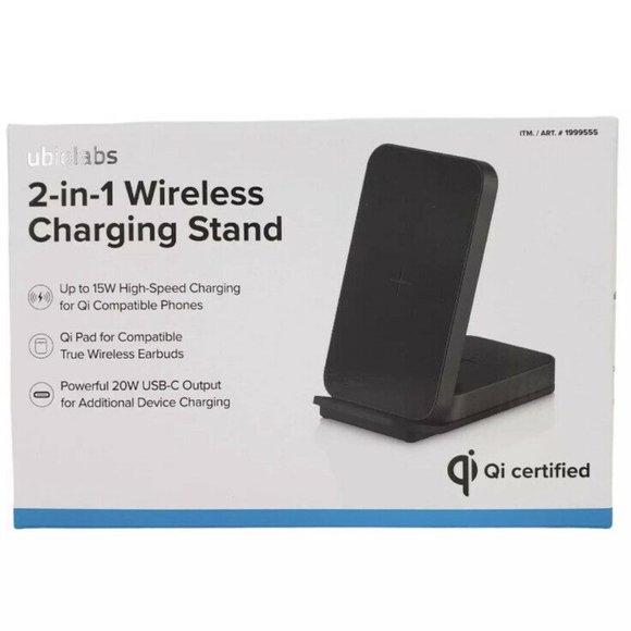 UBIOLABS 2-in-1 Wireless Charging Stand for Phones and True Wireless Earbuds-NIB - Picture 2 of 5